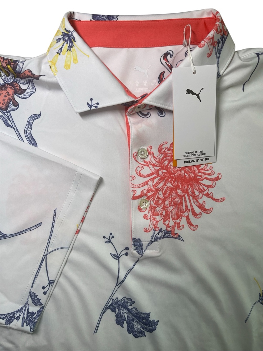 NWT Puma Mattr Men Dahlia Golf Polo 628827 02 White Glow Peach Frost L